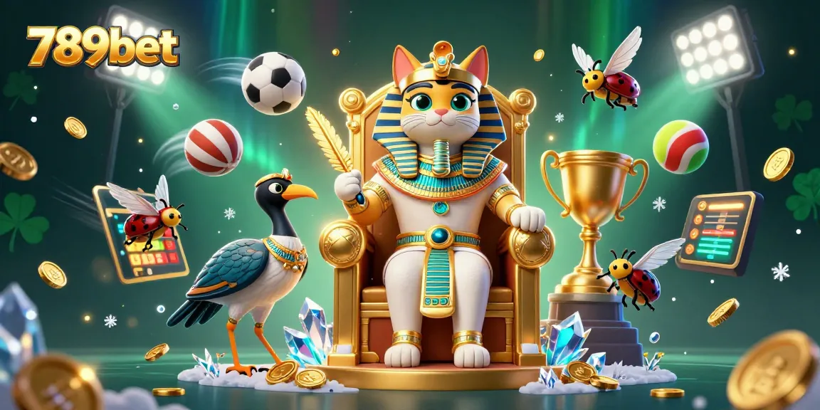 Engage with the excitement of 789bet through this vibrant and immersive 3D illustration featuring a pharaoh cat and sports elements.