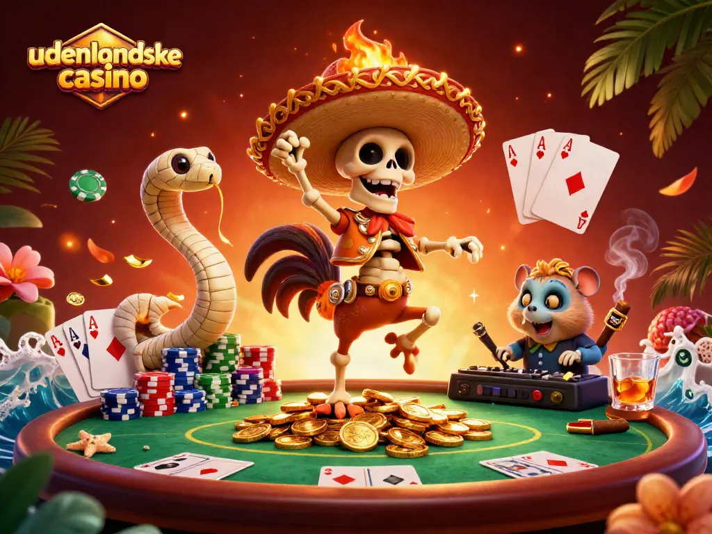 Experience the excitement of udenlandske casino with vibrant characters and dynamic poker elements.