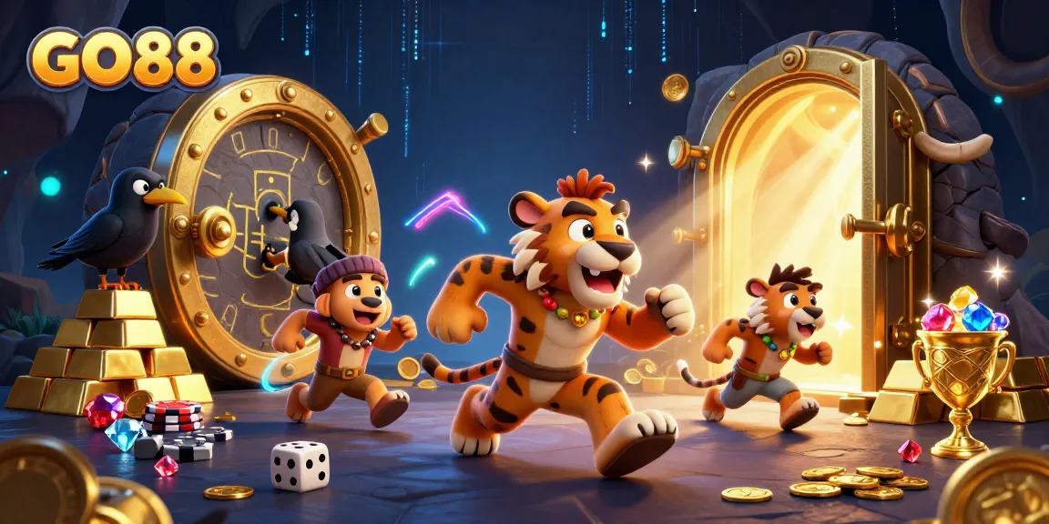 Experience thrilling fun at GO88's prehistoric casino with gold treasures and vibrant game elements.