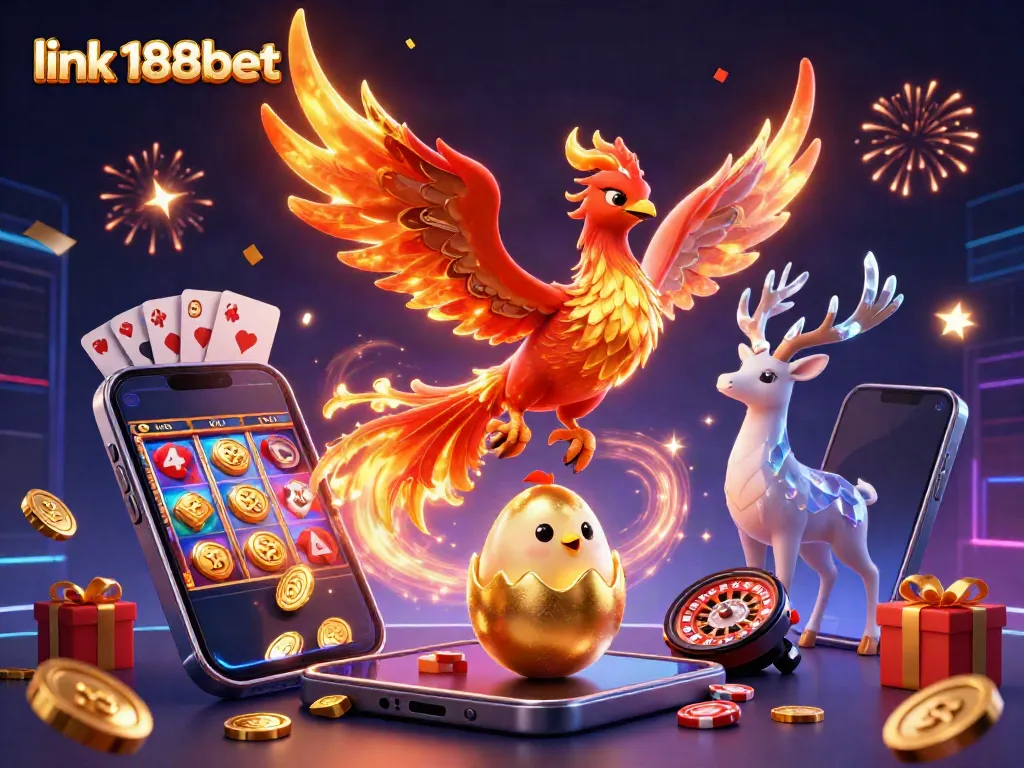 Experience thrilling gambling actions at link 188bet with vibrant 3D phoenix characters and casino elements.