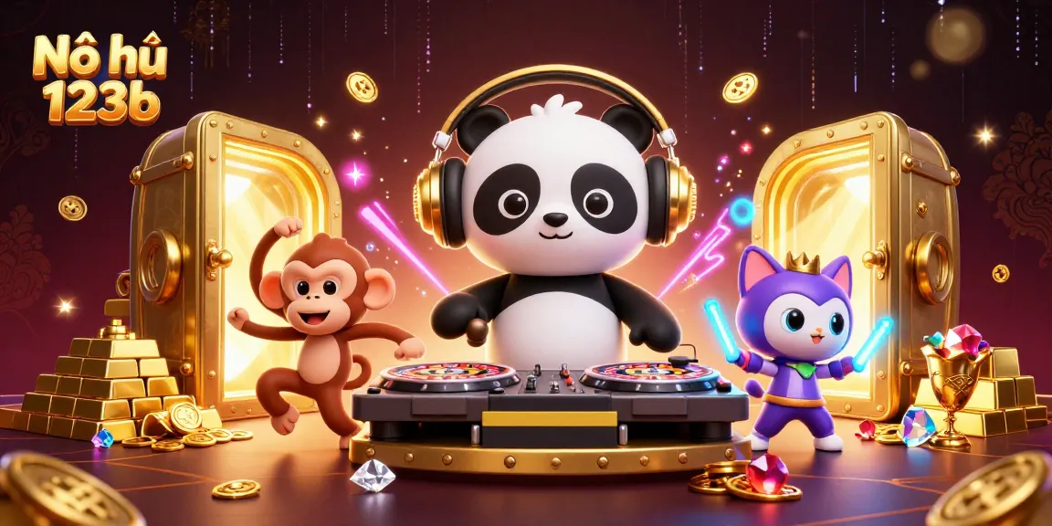 Nổ hũ 123b brings excitement alive as a DJ panda spins games surrounded by treasures!