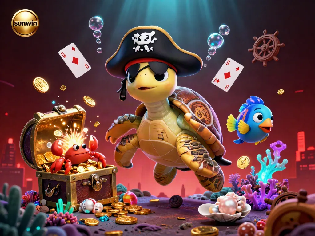 Engage with sunwin's exciting treasures in a dynamic underwater gaming adventure featuring animated characters and casino elements.
