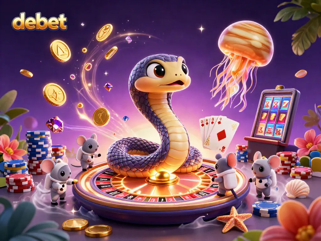 Bet big in debet's vibrant casino galaxy with playful astronaut mice and a cosmic dealer.