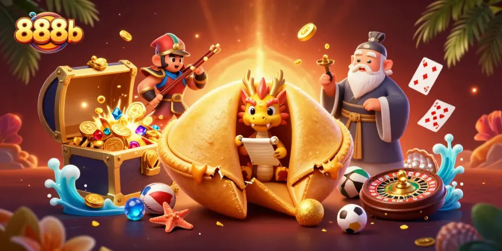 Experience thrilling gameplay with 888b as a wise dragon composes a winning strategy amidst gold-filled casino treasures.