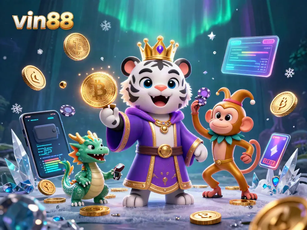 Experience the excitement of vin88 with this lively 3D scene featuring a juggling monkey and majestic tiger.