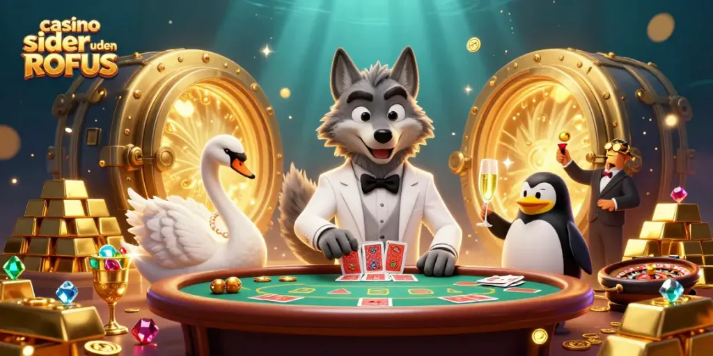 Play exciting games at casino sider uden ROFUS with vibrant characters and dynamic scene.