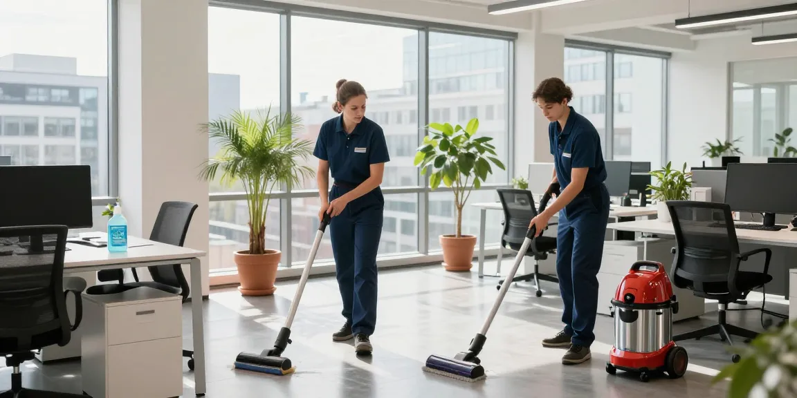 Gebäudereinigung Düsseldorf: Professioneller Reinigungsdienst in einem modernen Büro mit geschultem Personal.