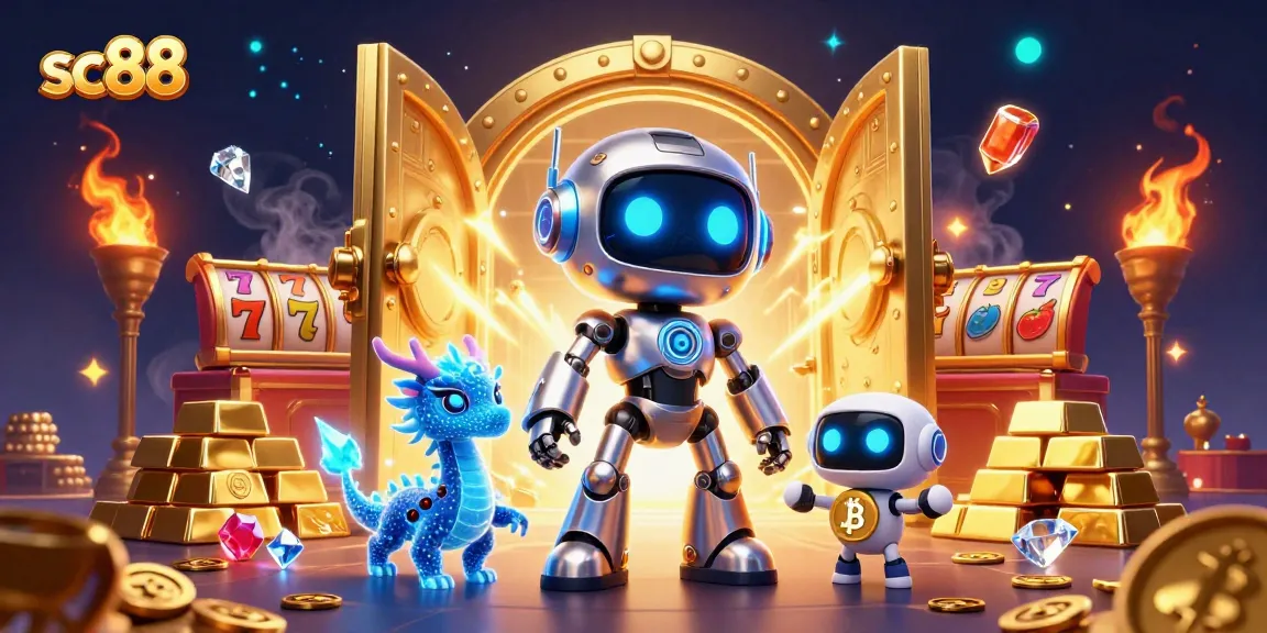 Experience thrilling games at sc88 with a vibrant 3D casino illustration showcasing excitement and treasure.