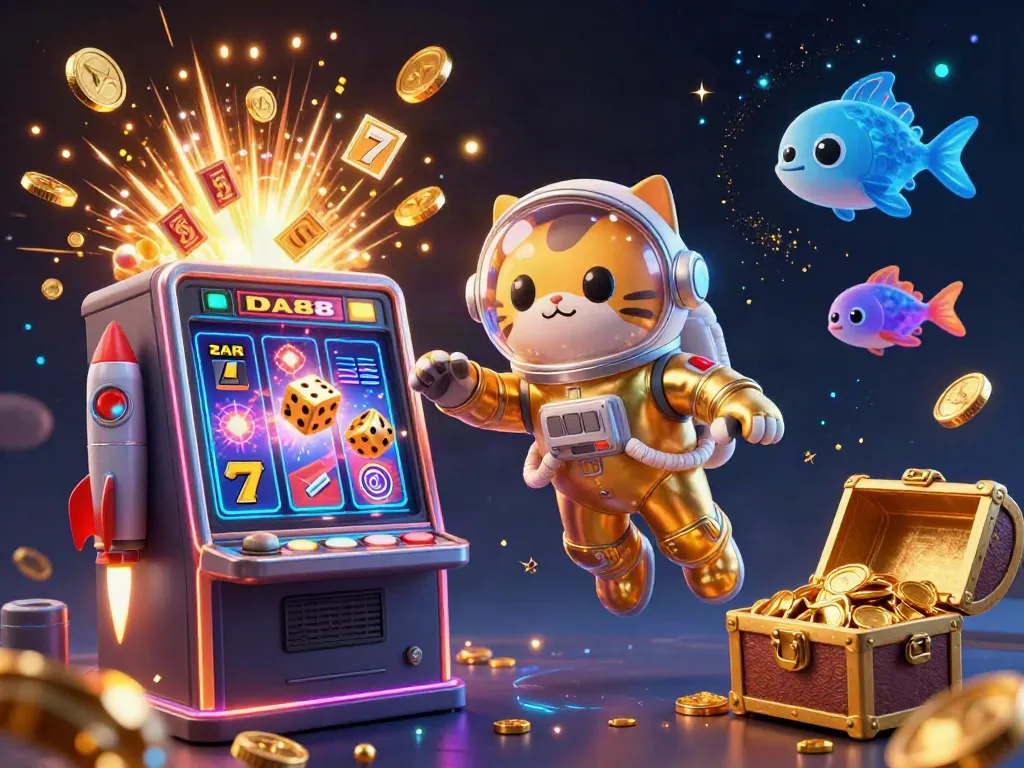 Experience DA88's thrilling casino adventure with a golden space cat and jackpot explosion.