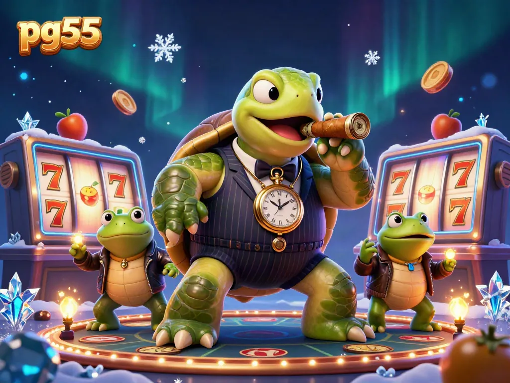 Engage with pg55's thrilling environment featuring a massive snapping turtle mobster and lucky symbols.
