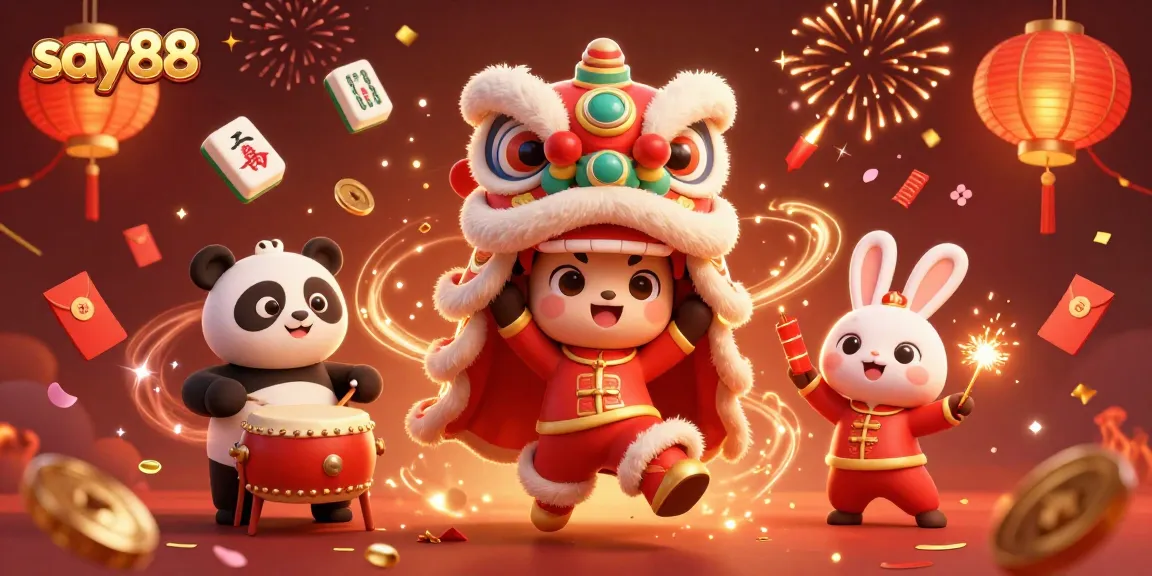 Experience exhilarating gameplay with say88's vibrant casino atmosphere featuring festive characters and golden game elements.
