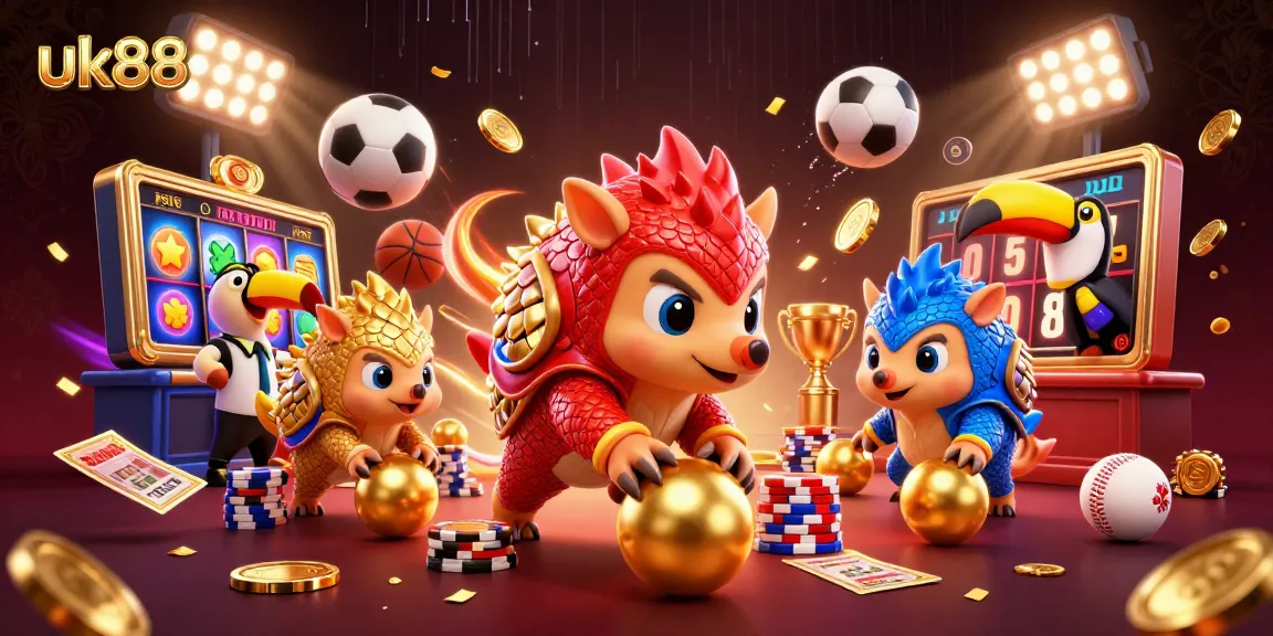 Engage with exciting uk88 gameplay where rival pangolins compete amidst vibrant casino elements.