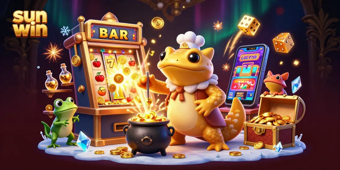 Experience the sun win magic with golden alchemists and jackpot excitement in this vibrant casino scene.