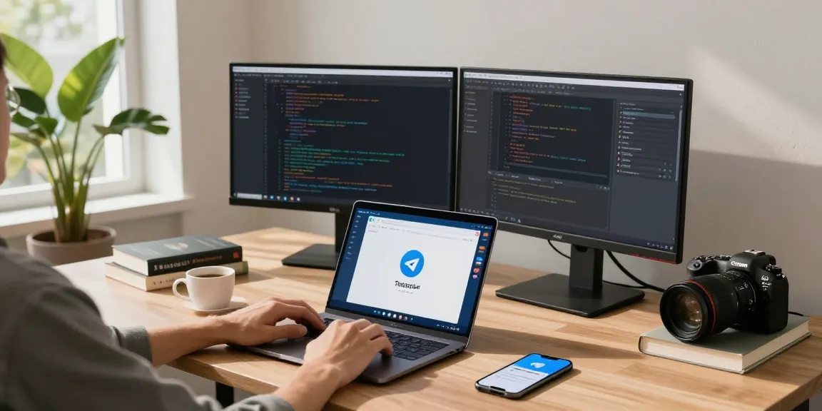 Person setting up Telegram Chinese interface on laptop in modern workspace.
