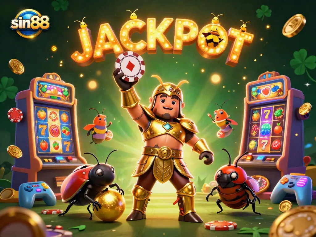 Experience thrilling wins at sin88 with a vibrant 3D illustration showcasing lively casino elements and jackpot excitement.