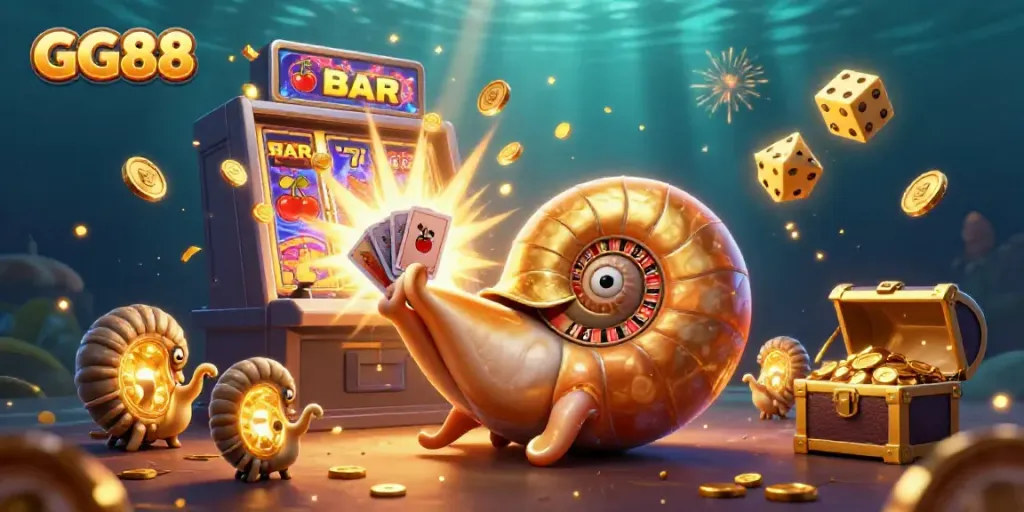 Experience thrilling gaming moments with GG88's vibrant cartoon scene showcasing a giant nautilus roulette.
