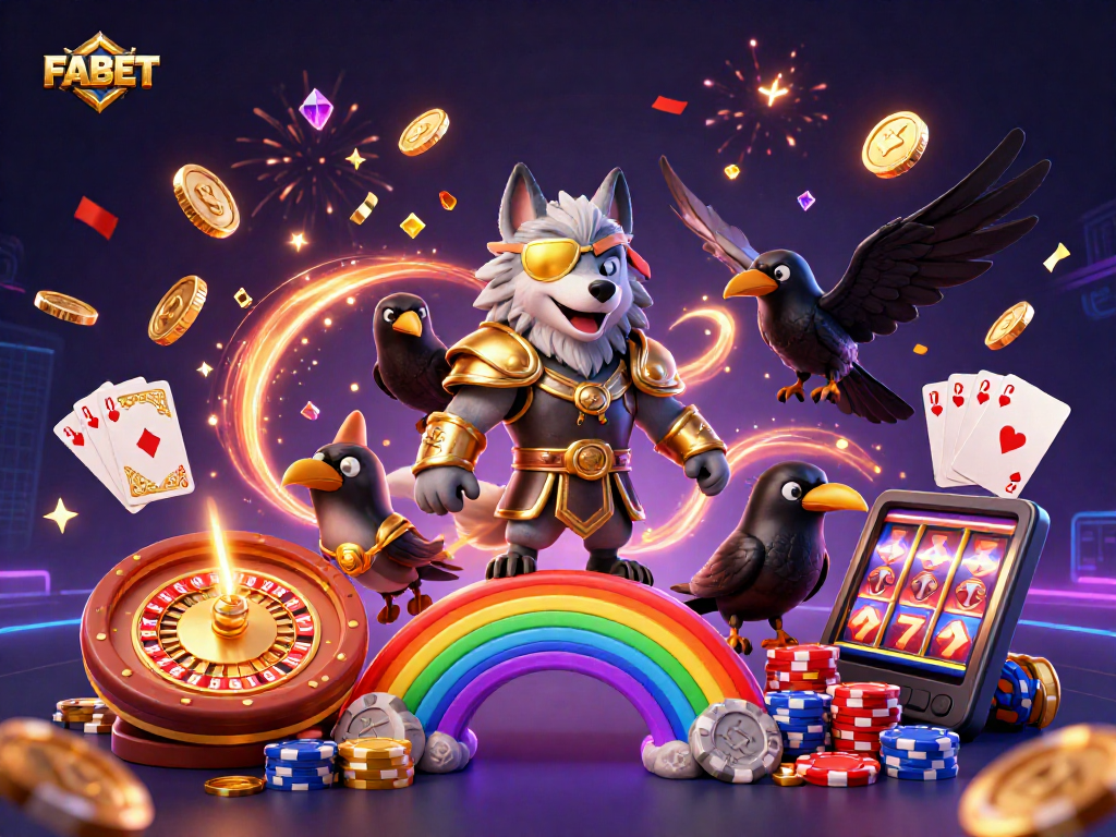 Experience the thrill of FABET with Odin and ravens amidst a vibrant casino scene.