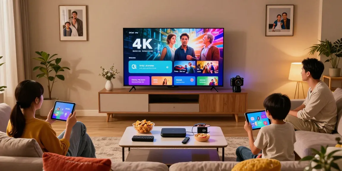 Familie schaut IPTV in 4K Qualität, IPTV kaufen für unvergessliche Fernseherlebnisse.