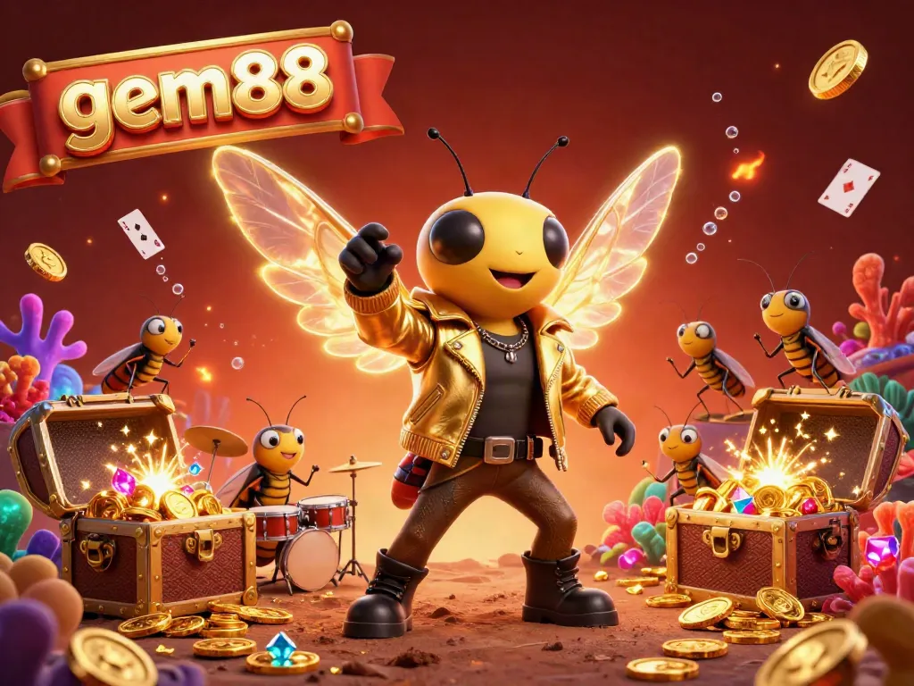 Experience the thrill of gem88 with an ultra-detailed 3D illustration featuring vibrant casino elements.