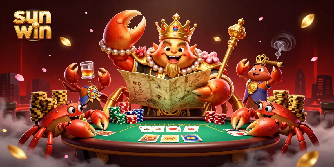 Engage with sun win while the golden crab emperor oversees the poker game with epic treasures.