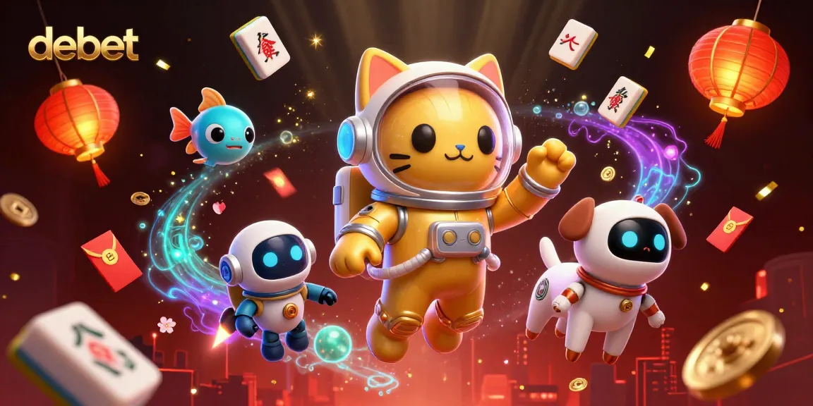 Engage in thrilling gaming experiences and explore debet's vibrant casino atmosphere with an astronaut cat, energetic visuals, and lucky symbols.