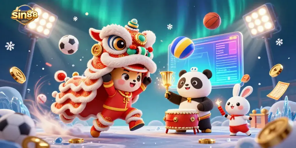 Experience the thrill of sin88 with a vibrant Chinese lion dance and dynamic betting elements.
