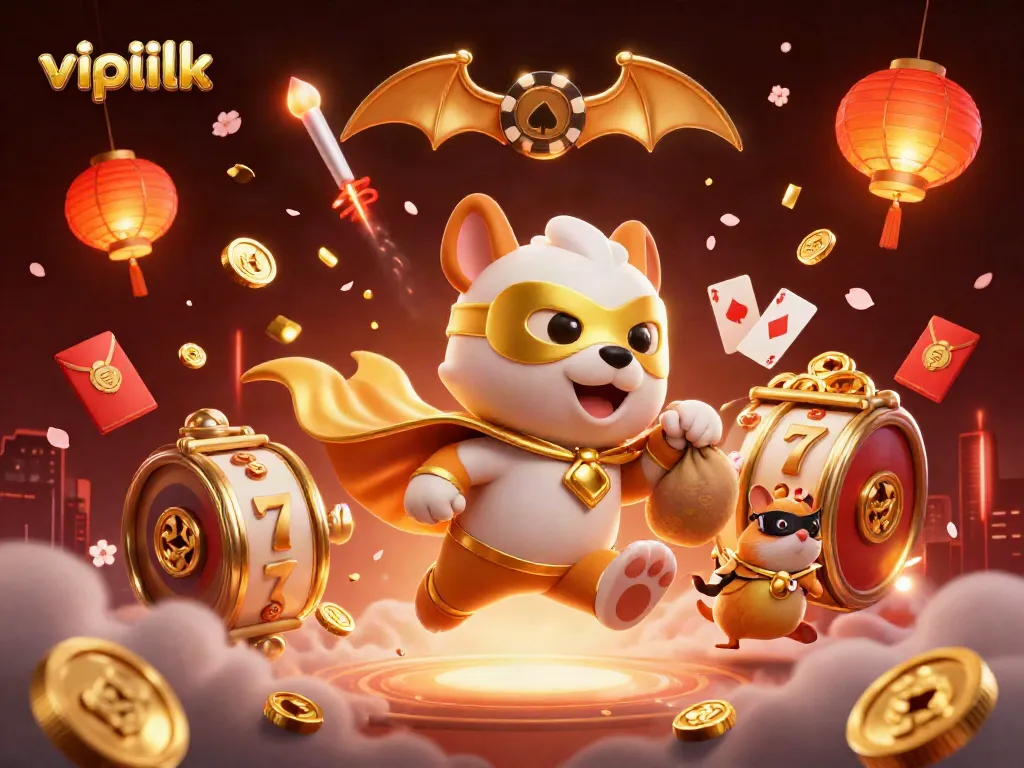 Experience the excitement of vipluck with a superhero dog and golden casino elements in a vibrant scene.