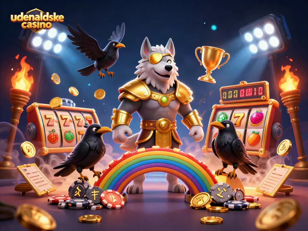 Experience udenlandske casino excitement with Odin and ravens amid vibrant slot elements.