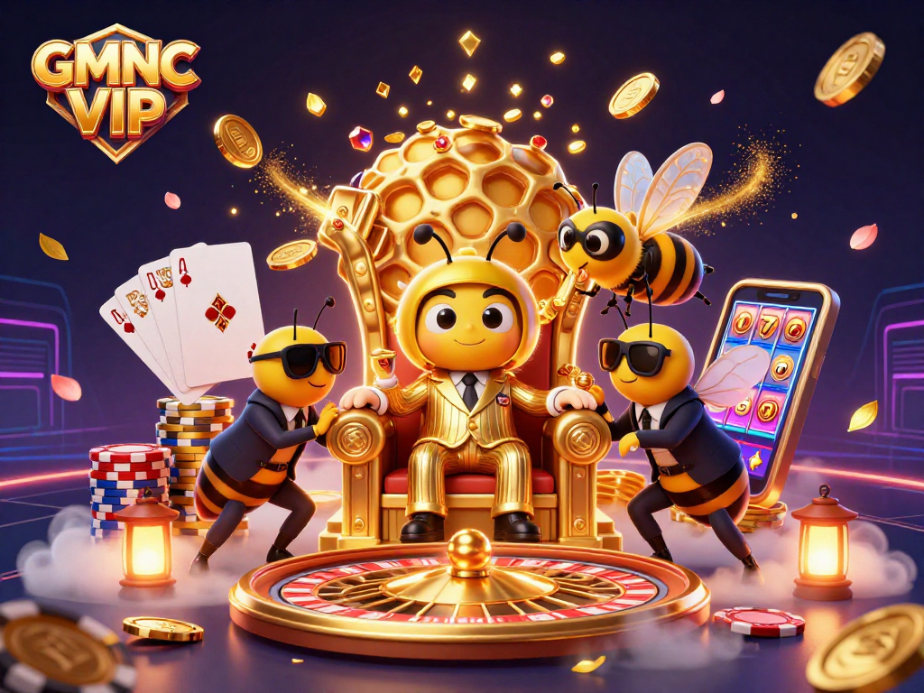 Experience GMNC VIP's thrilling world of online gambling insights, featuring a vibrant 3D casino scene.