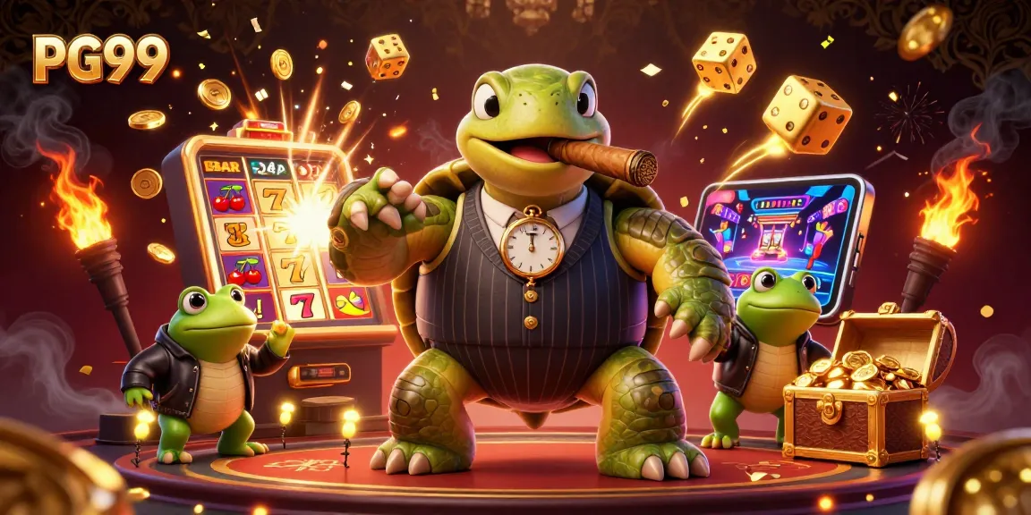 Experience the thrill of wins at PG99 with a vibrant casino scene featuring unique gamblers and game elements