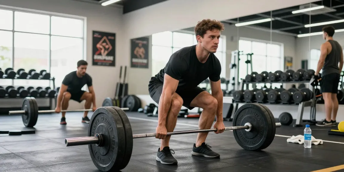 Person hebt Gewichte in einem Fitnessstudio und präsentiert Prime Pharma Steroide für Muskelwachstum und Leistung.