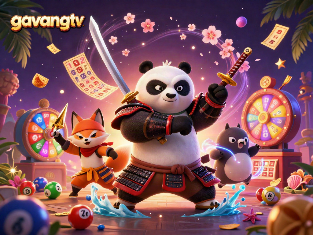 Experience thrilling gameplay with gavangtv’s vibrant casino scene illustrating samurai panda, ninja fox, and slot elements.
