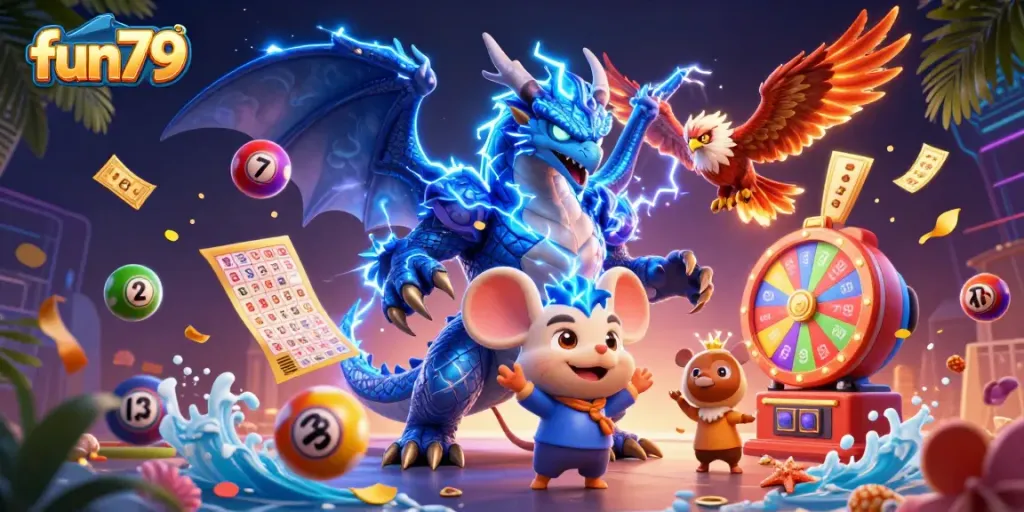 Engage with fun79's thrilling lottery experience featuring dynamic game elements and vibrant characters.