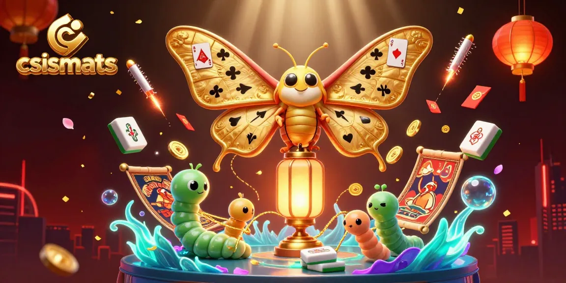 csismarts illustrates a vibrant casino scene with golden moths and dynamic gaming elements.