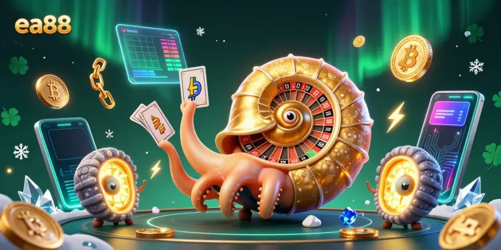Experience the thrill of gaming at ea88 with a vibrant 3D nautilus roulette and crypto coins.