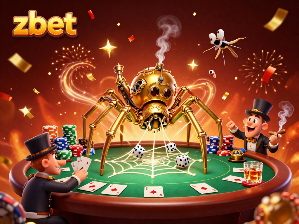 Experience the thrill of zbet with a captivating steampunk spider event at a vibrant poker scene.