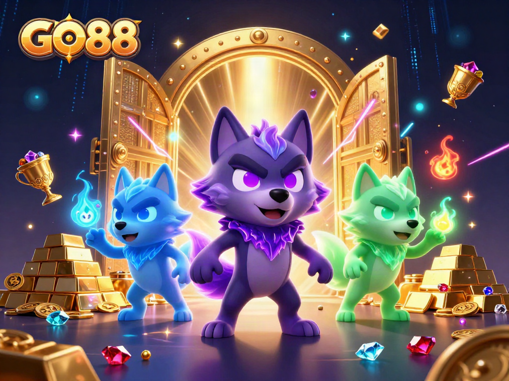 Experience the thrill of GO88 with captivating spectral wolves guarding a treasure vault.