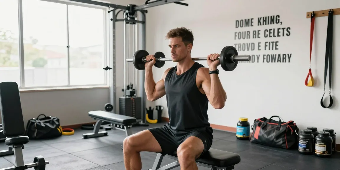 Anabolika Shop: Fitnessstudio mit Bodybuilder, der Gewichte hebt, um Muskelmasse aufzubauen.