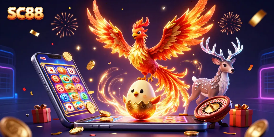 Experience dynamic gambling with SC88's vibrant phoenix and exciting slots in a rich 3D scene.