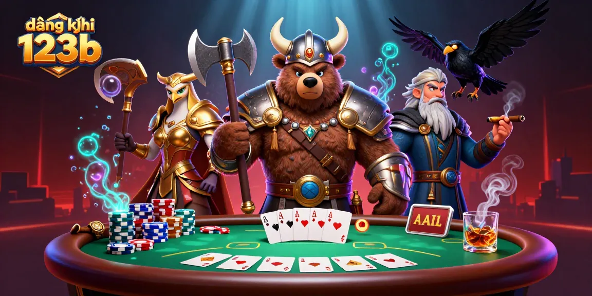 Join the action in đăng ký 123b with fierce characters battling alongside vibrant poker elements and immersive casino atmosphere.