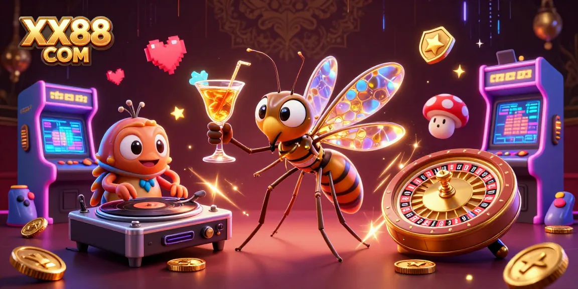Spin to win at XX88 COM with an exciting 3D casino illustration featuring unique characters and vibrant game elements.