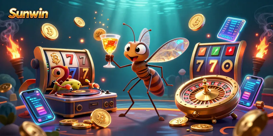 Engage with Sunwin's vibrant casino scene featuring playful characters and dynamic gaming elements.