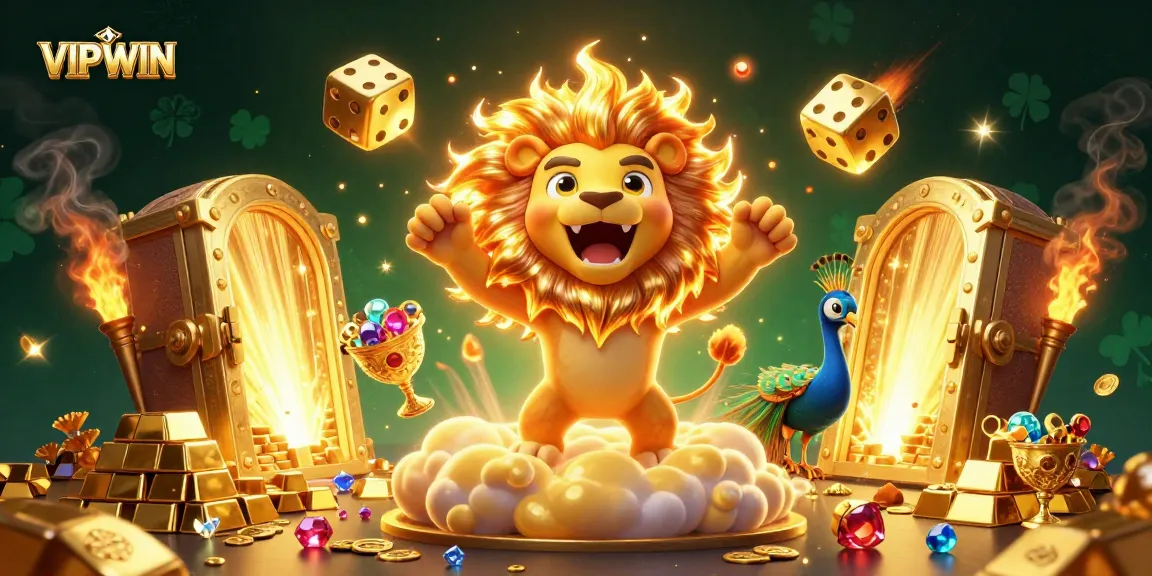 Experience the thrill of VIPWIN with animated characters and vibrant casino elements in a winning scene.