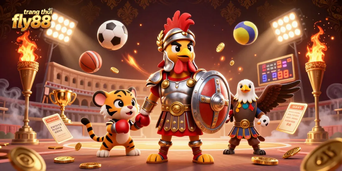 Experience thrilling games at trang chủ fly88, where the gladiator rooster and tiger cub embody exciting casino excitement!
