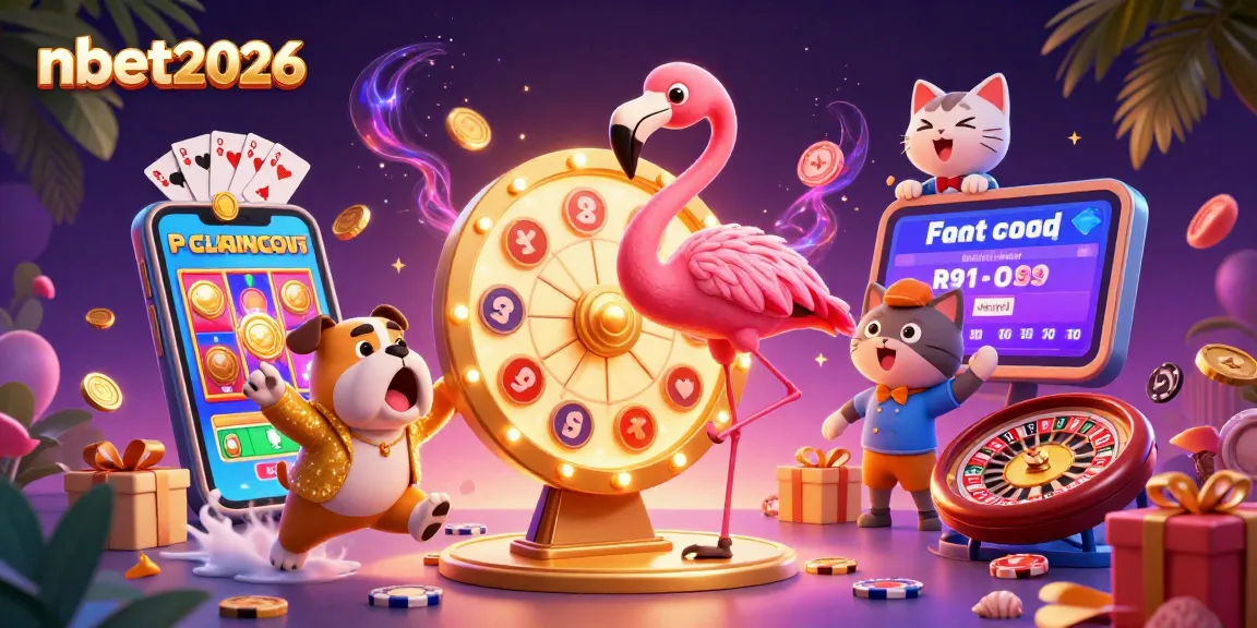 Experience the excitement of nbet2026 with a carnival-themed scene featuring a game show host, bulldog contestant, and vibrant casino elements.
