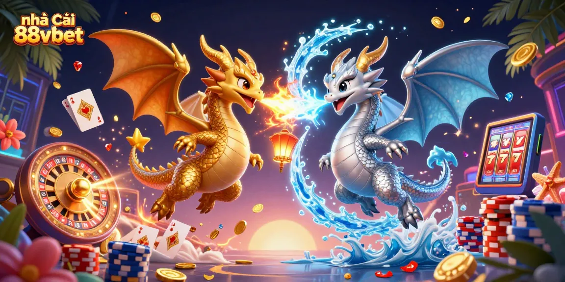 Trải nghiệm hấp dẫn tại nhà cái 88vbet với các biểu tượng slot và tiền vàng bay xung quanh.
