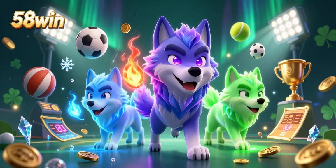 Experience the excitement at 58win with our vivid 3D illustration, showcasing dynamic sports and gaming elements.