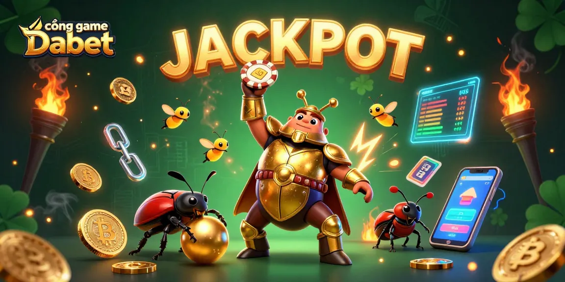 Spin for wins at cổng game Dabet with a victorious beetle in an energetic casino scene.