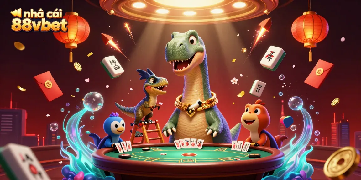 Experience excitement at nhà cái 88vbet with vibrant casino scenes featuring dynamic characters and games.