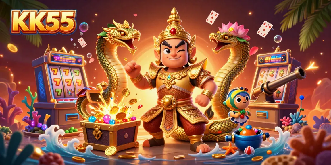 Play and win at KK55 with vibrant slot machines and exciting treasure elements.